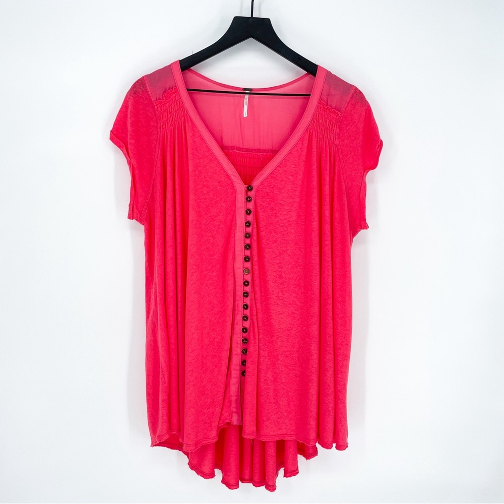 Free People Highland Blouse in Azalea Pink Small - Picture 2 of 8